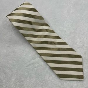 Brooks Brothers Makers Mens Cream Gold Neck Tie Silk Blend Made USA 58” Striped